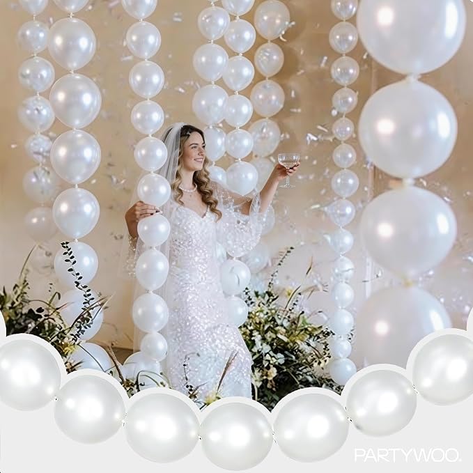 PartyWoo Pearl White Linking Balloons 100pcs 6 Inch White Link Balloons | - Image 2