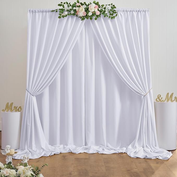 30ft x 10ft Thick White Backdrop Curtains for Parties, 6 Panels 5ft x 10ft Non See Through White Polyester Wedding Drapes Photo Backdrop for Birthday Party Graudation Photography Home Decor