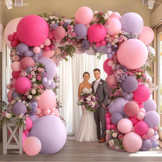 Hot Pink Purple Balloons Arch Kit, Double Stuffed Lavender Lilac Dusty Purple - Image 7