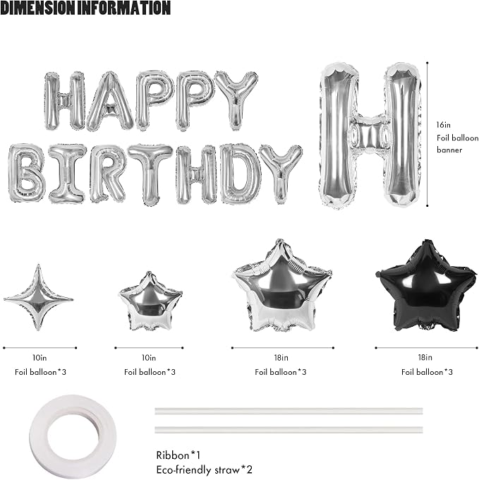 CANREVEL Happy Birthday Banner Decorations + 12Pcs Star Balloons, - Image 2