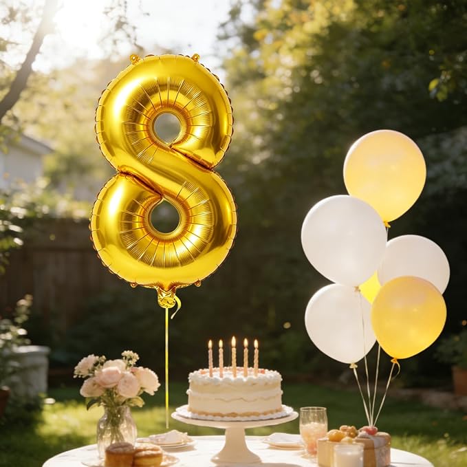 40 Inch Number 8 Balloons for 8th Birthday Party Decorations, 0-100 Gold Large - Image 3