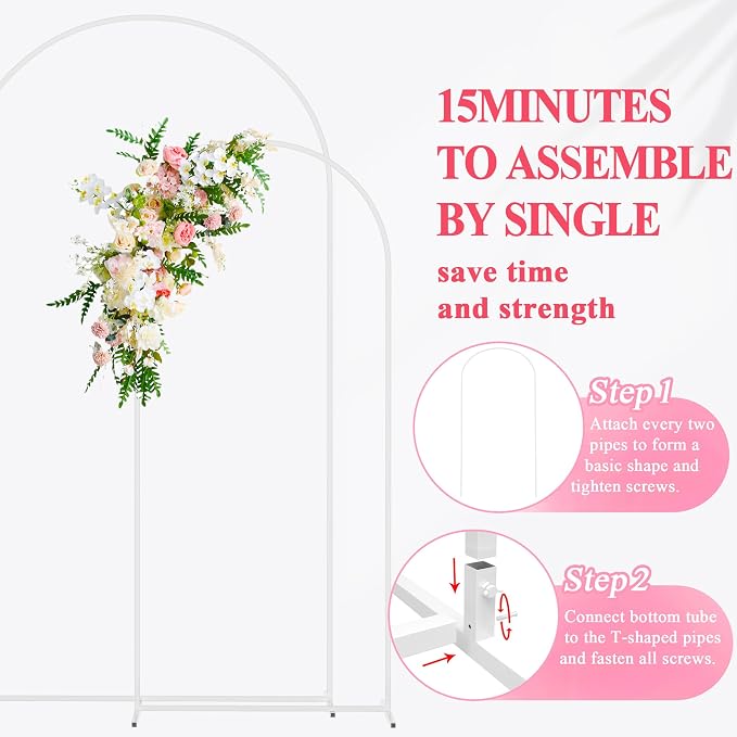 Wedding Arch Backdrop Stand 7.2FT, 6FT White Metal Arch Stand Set | Metal Arch - Image 5