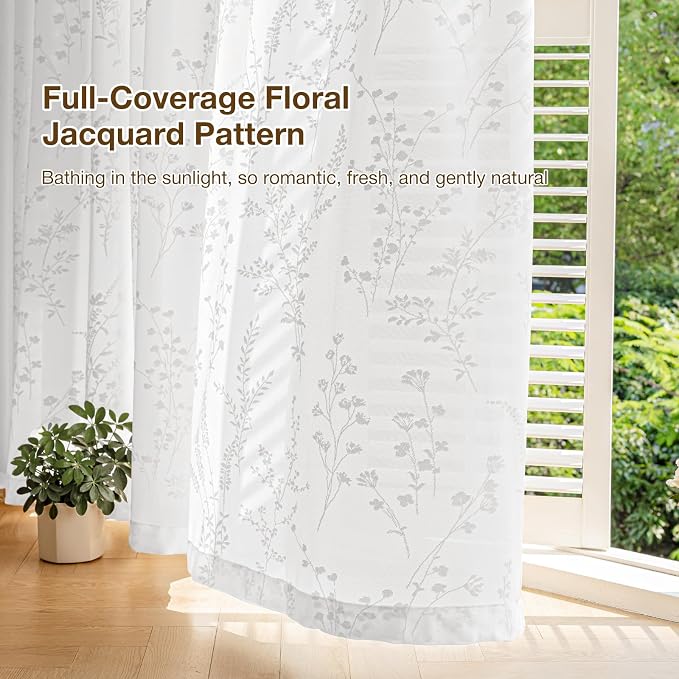 Anmao White Semi Sheer Light Filtering Short Curtains 45 Inches Long 2 Panels - Image 6