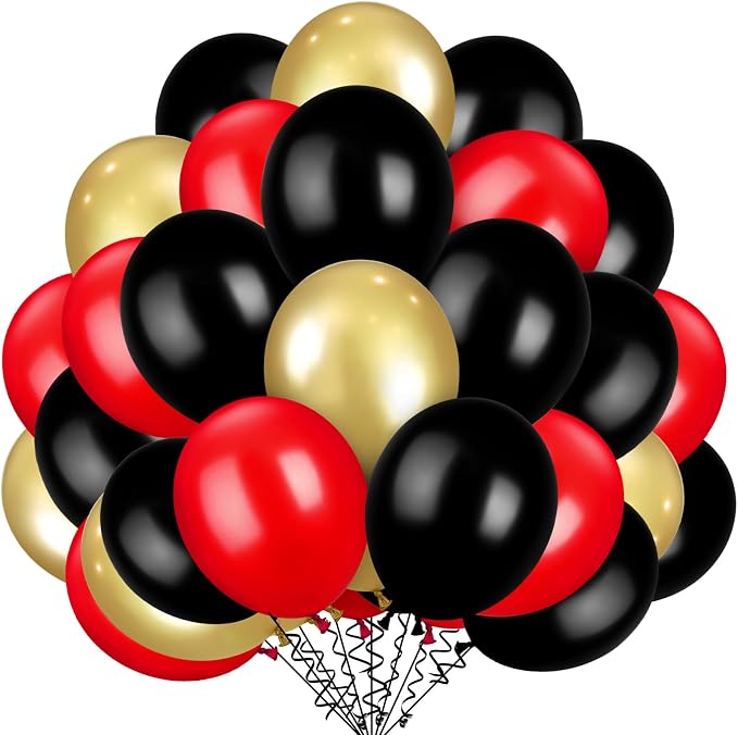 TecUnite 100 Pcs Red Black Gold Latex Balloons 13 Inch Colorful Round Balloons by TecUnite
