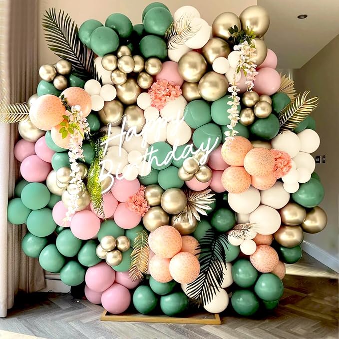 Sage Green Pink White Gold Balloons Garland Arch Kit - Image 3