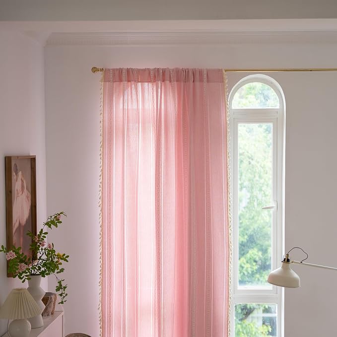 RoomTalks Cute Pink Textured Curtains - Image 6