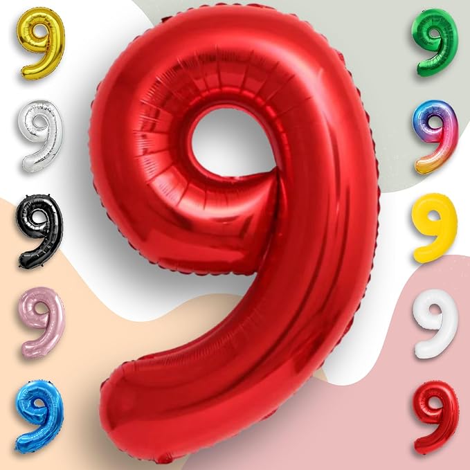 Red Number Balloon 9 Mylar Foil Balloons 40 inch - Image 5