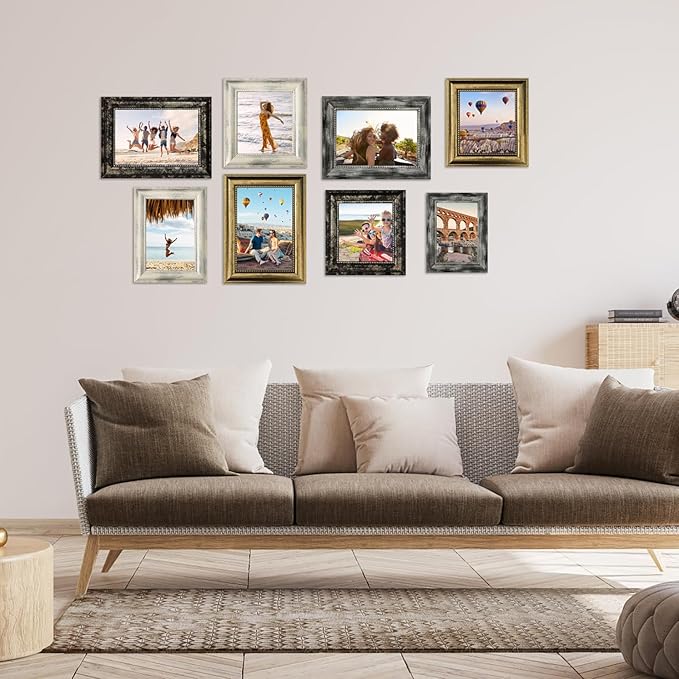 TKGYU 4x6 Picture Frame with Real Glass, 4 Pack Ornate Vintage Picture Frames for Wall or Tabletop Display, 4 x 6 Photo Frame for Wall home best gift