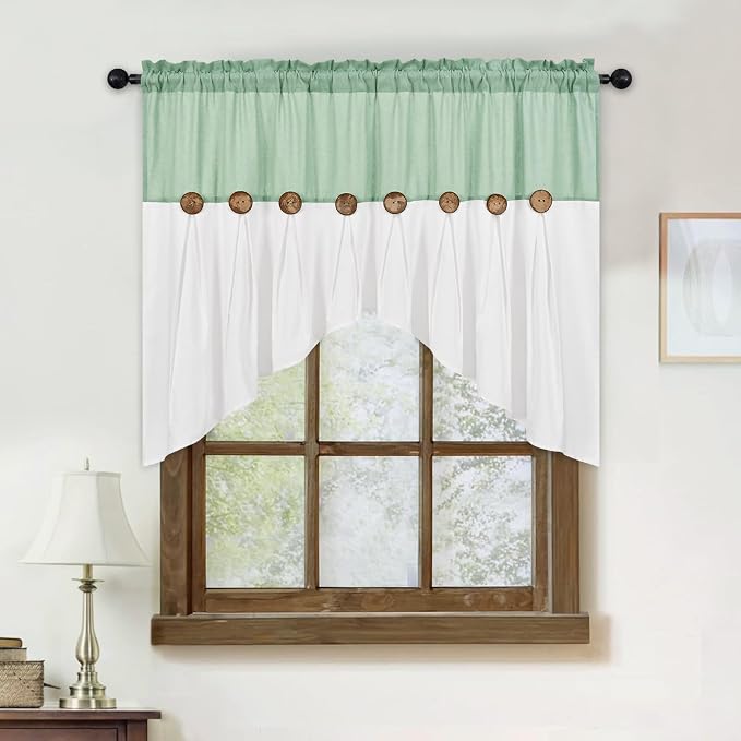 Farmhouse Swag Curtain, Boho Cotton Linen Valance Curtain, Sage Green Rustic - Image 7
