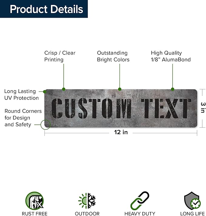 Custom Sign, Custom Street Sign, 11 Font Colors, 13 Font Styles, 4 Hole Options, 22 Sizes, 3x12 Inches, Ideal Christmas Gift, Rust Free DiBound, Fade Resistant, Made in USA by My Sign Center (Grunge