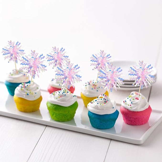 Gyufise 30Pcs Foil Firework Cupcake Toppers Sparkle Tinsel Cake Toppers Tinsel - Image 4