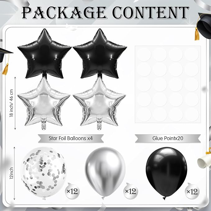 Lunmon 4 Set Black and Silver Balloon Centerpiece - Image 2