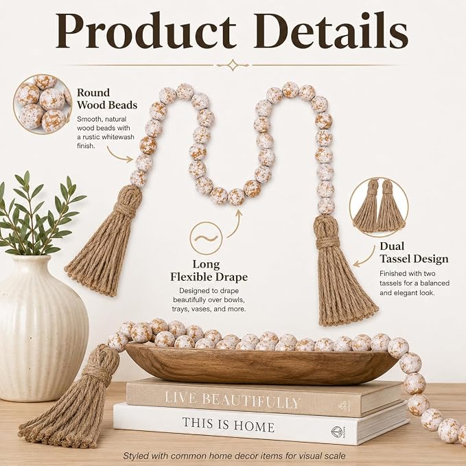 IMIKEYA Wooden Beads Garland: Farmhouse Wood Bead Garland - Image 6