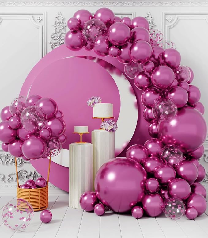 AULE 100Pcs Metallic Hot Pink Balloons 18/12/10/5 Inch Different Sizes | Chrome - Image 4