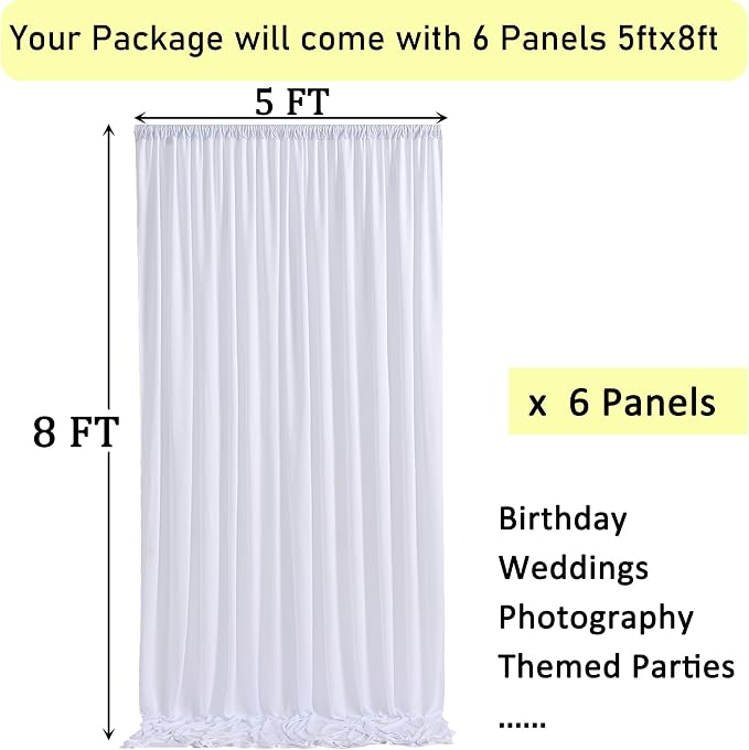 30ft x 8ft Wrinkle Free White Backdrop Curtains - Image 5
