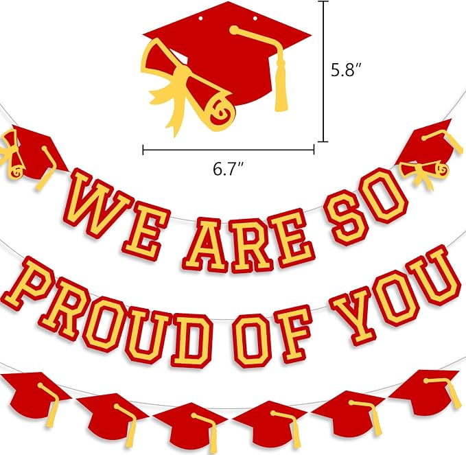 We Are So Proud Of You Banner Graduation Party Decorations Congrats Grad Cap - Image 2