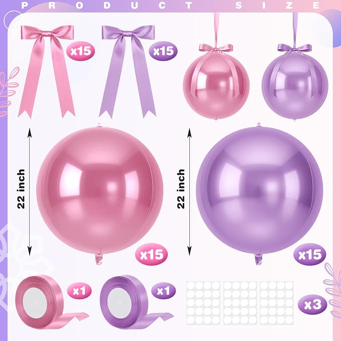 Jenaai 30 Set Round Foil Balloons Bulk 22 Inch 4d Metallic Giant Balloons Set - Image 2