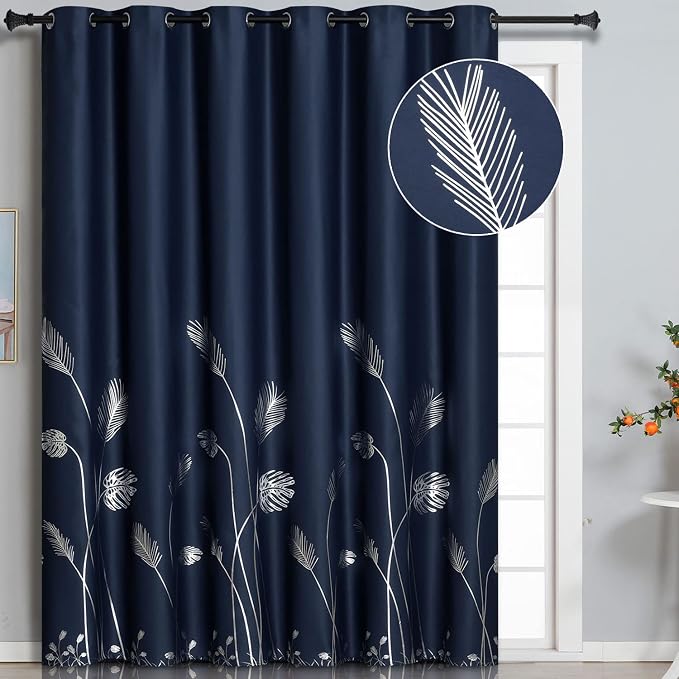 Blackout Curtain for Bedroom 80W x 96L Inch Long Silver Palm Tree Thermal by ESTELARTEXTILER