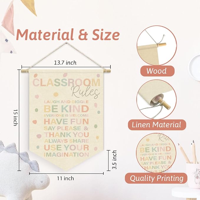 Classroom Rules Linen Canvas Banner, Teacher Must Haves - Image 7