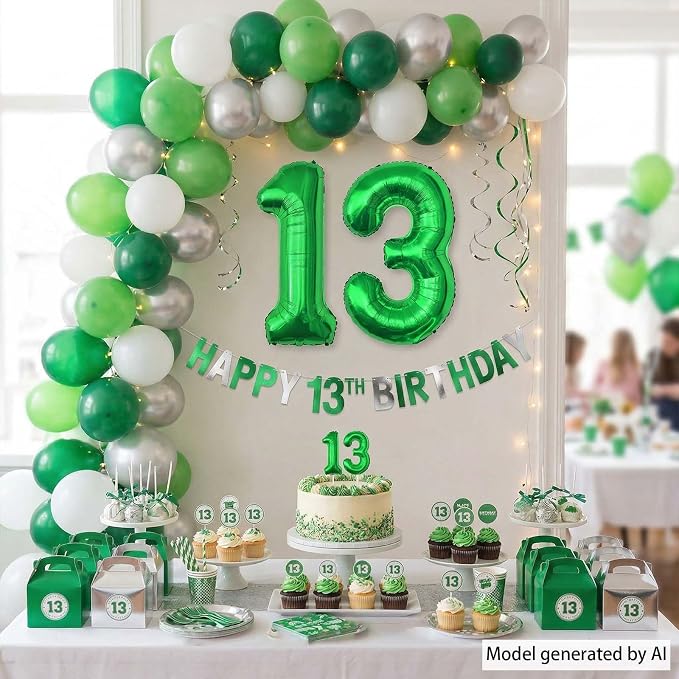 Green Number 13 Balloon 40 Inch, Vibrant Foil Duo - Image 6