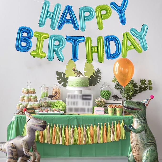 TONIFUL 16 Inch Blue and Green Happy Birthday Balloon Banner Decor - Image 3