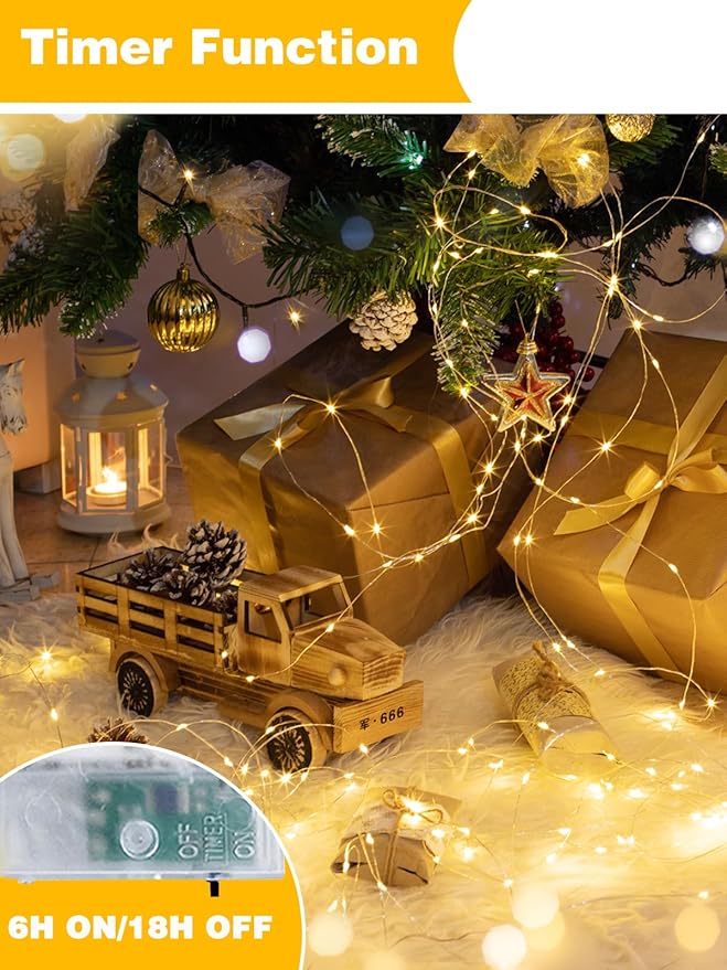 4 Pack 60 LED Fairy Lights Battery Operated with Timer, 20FT Waterproof Twinkle Lights Indoor Outdoor, Cuttable String Lights for Bedroom, Wedding, DIY, Centerpiece, Christmas Decorations (Warm White)