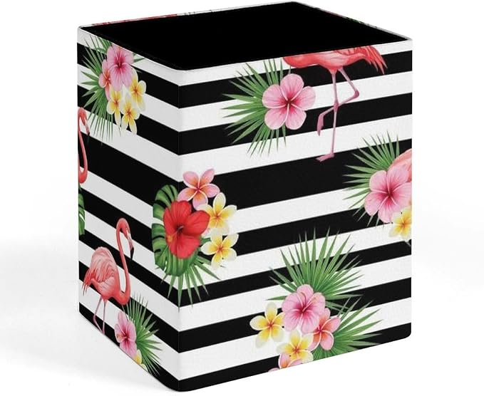 Pen Pencil Holder Black And White Striped Flamingo, Makeup Brush Holder Cup by Unknown