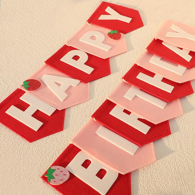 Felt Pink Red Happy Birthday Banner Birthday Decorations - Image 5