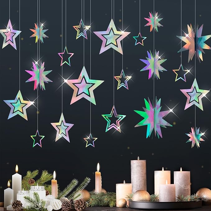 Star Garland Decorations Kit, Holographic Twinkle Little Stars Garlands by KINYFY