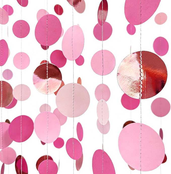 Hot Pink Rose Gold Party Decorations Circle Dots Garland Hanging Polka Dot - Image 3