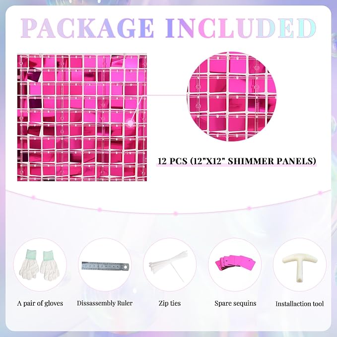 Shimmer Wall Backdrop Hot Pink Wall Panels 12Pcs Square Sequin Shimmer Wall - Image 4
