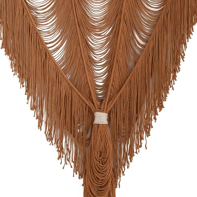 Macrame Curtain Boho Handmade Fiber Art Khaki Window Decor Yarn 59" W*75" L | - Image 6