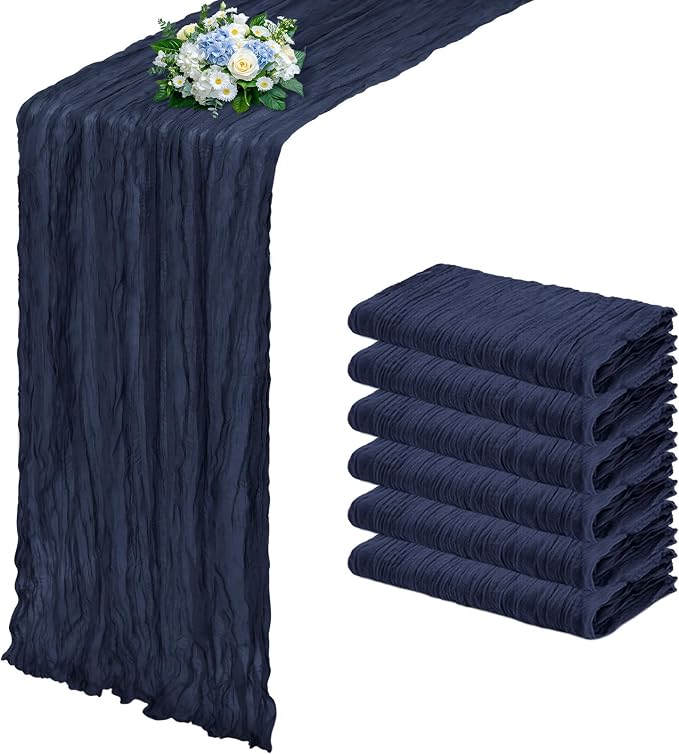 6 Pack Navy Blue Cheesecloth Table Runner 17x108 Inch Semi Sheer Boho Gauze by Unknown