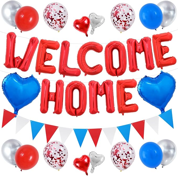 TONIFUL 16 Inch Red Welcome Home Foil Letter Balloon Banner Decoration Kit | by TONIFUL
