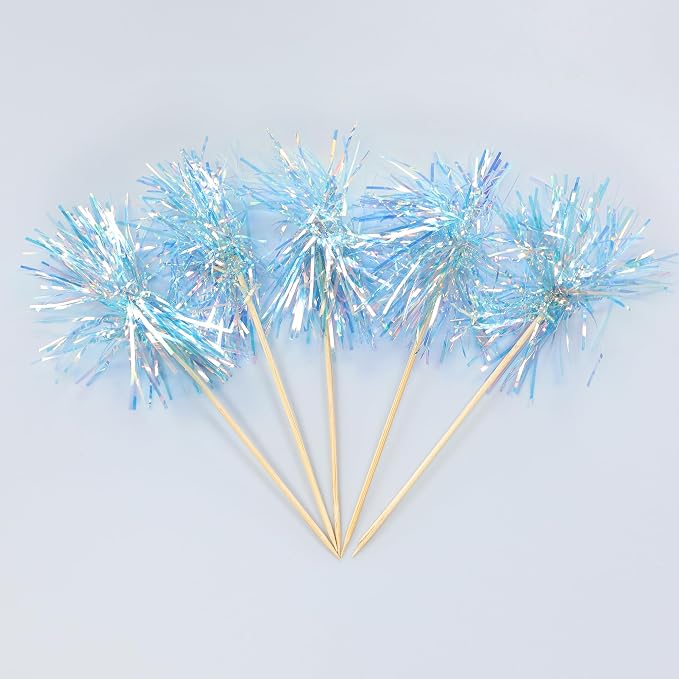 Gyufise 30Pcs Foil Firework Cupcake Toppers Sparkle Tinsel Cake Toppers Tinsel - Image 8
