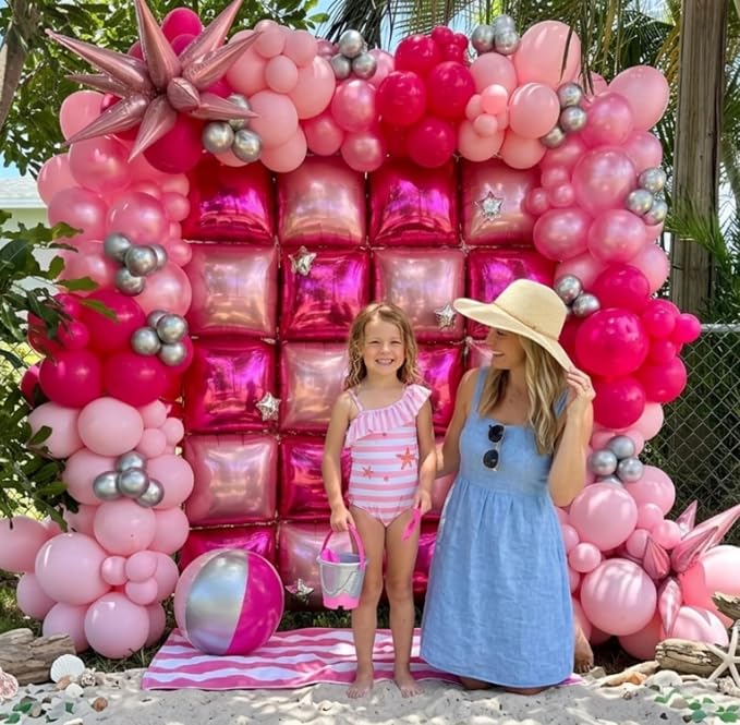 HILAVO Hot Pink Square Foil Balloon Wall - Image 3