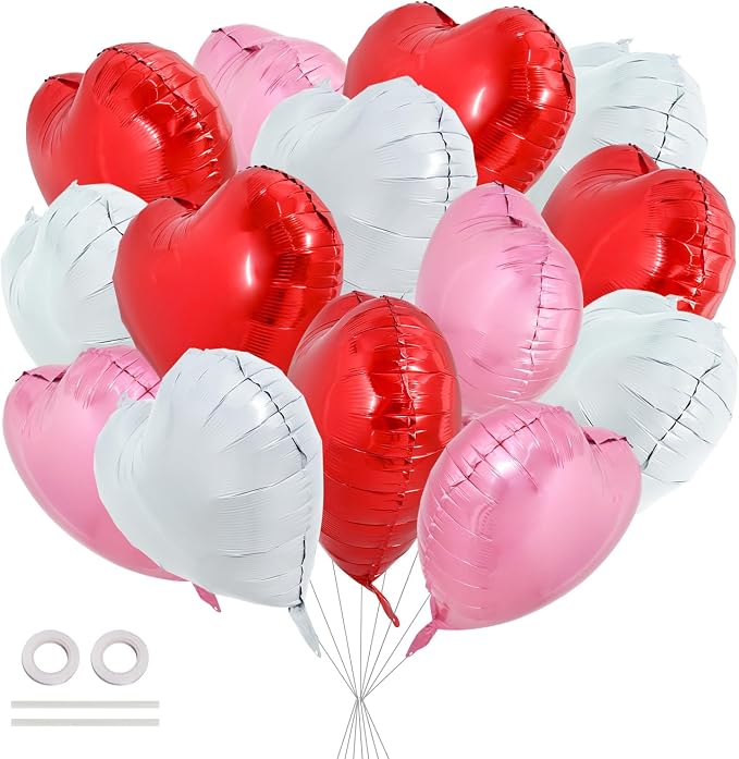TONIFUL 30 Pcs 18 Inch Red Pink White Heart Shape Foil Mylar Balloons | Helium by TONIFUL
