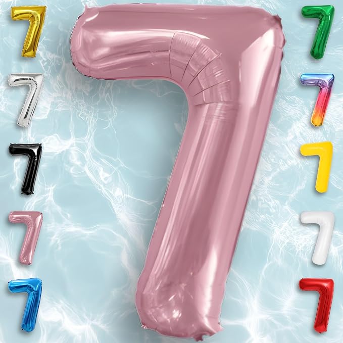 Pink Pearl Number Balloon 7 Mylar Foil Macaron Balloons 16 Inch - Image 4