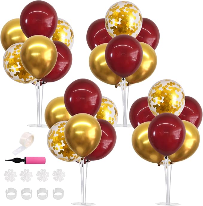TONIFUL 4Set Burgundy Red Gold Balloon Stand Balloon Centerpieces by TONIFUL
