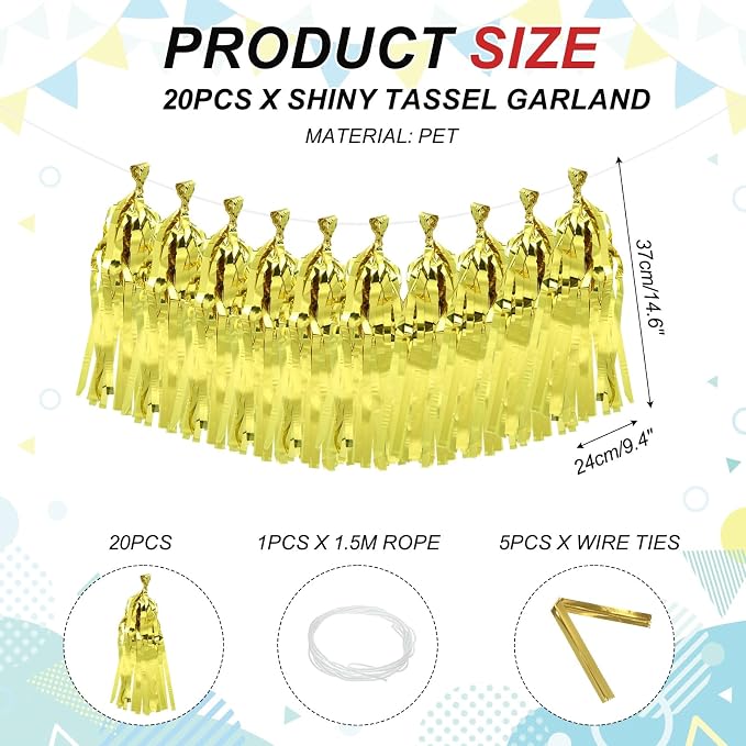 MECCANIXITY 20Pcs Shiny Tassel Garland Banner Tissue Paper - Image 2