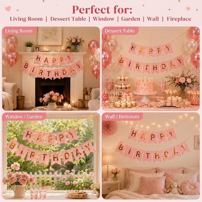 Pink Happy Birthday Banner Sign - Image 4