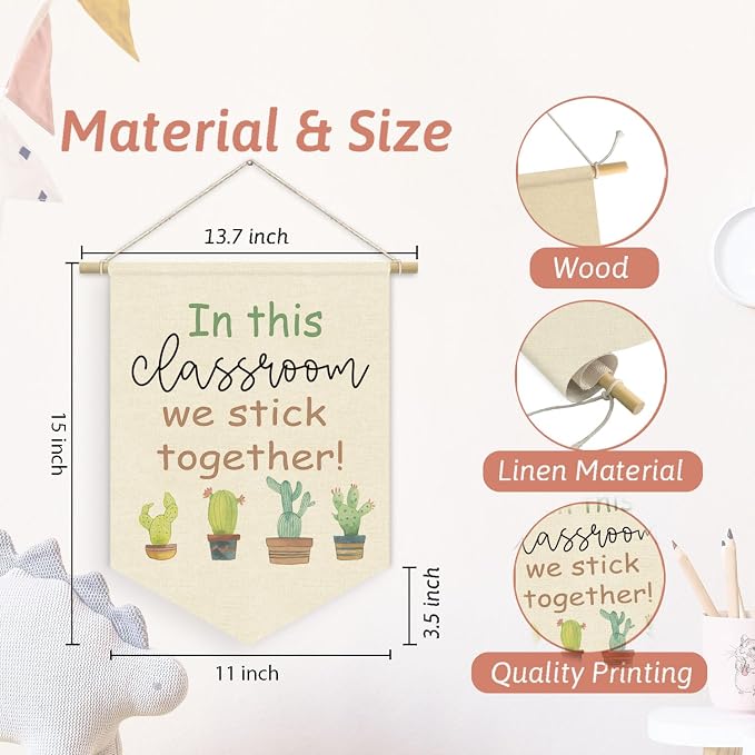 Plant Classroom Decor, in This Classroom We Stick Together Linen Canvas Banner - Image 7