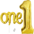 2Pcs Gold Foil 40" Number 1 and 26" Script Letter One Balloon Set | Large Gold by WEILINZHOU