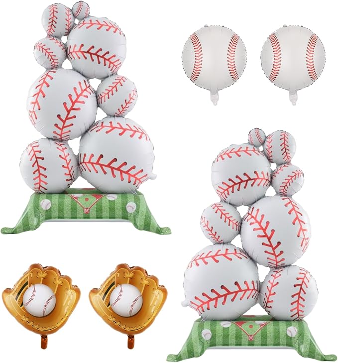6 Pcs Baseball Party Ballon 2 Packs Self Standing Baseball Foil Balloons by Unknown