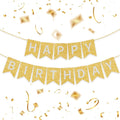 Gold Happy Birthday Banner - 16 ft Pre-Strung Gold Birthday Party Decorations by ZgimiPartyHome