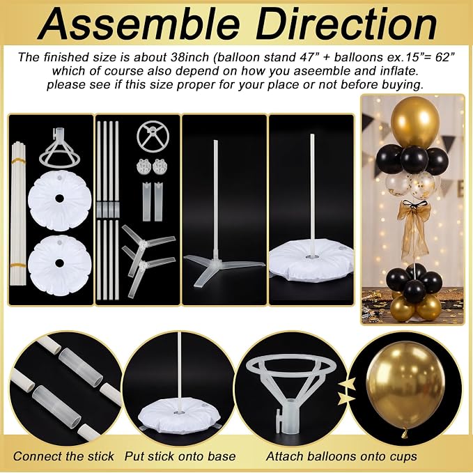 Hollowfly 2 Sets Retirement Party Decorations Black and Gold Balloon Stands - Image 3