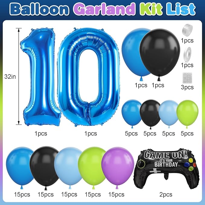 10th Birthday Video Game Balloons Arch, 10th Party Balloons Garland Kit 10th - Image 2