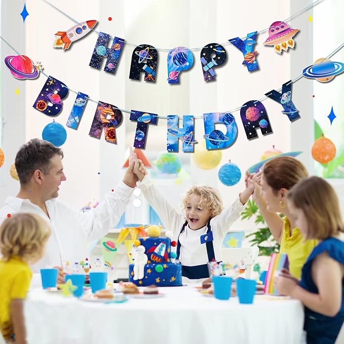SUNBEAUTY Universe Outer Space Theme Birthday Banner Galaxy Happy Birthday - Image 4