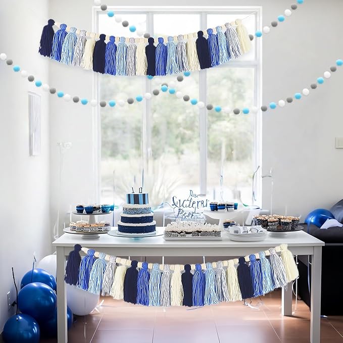 Boho Tassel Garland, Pom Pom Garland, Colorful Handmade Yarn Bunting Banner - Image 3