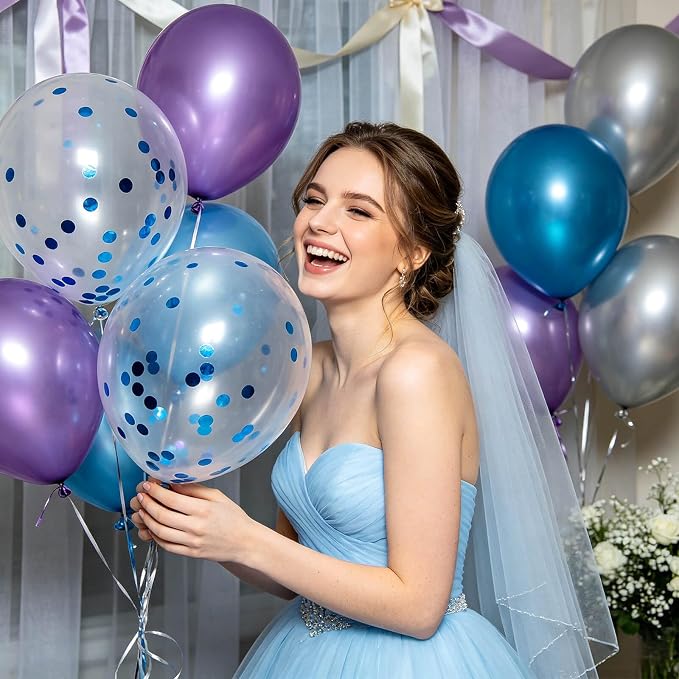 100pcs Blue Confetti Balloons 12 Inch Clear Latex Balloon - Image 4